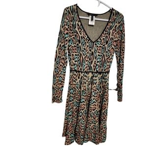 BCBGMAXAZRIA Silk Leopardprint Rockabilly Fit and Flare Dress Sz M